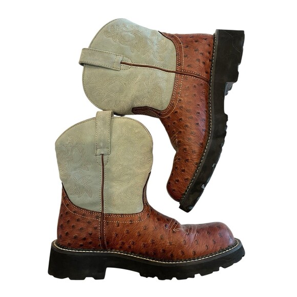 Ariat Fatbaby Western Boots Sz 9.5B Womens Ostrich Print Light Blue Suede upper - Picture 8 of 12